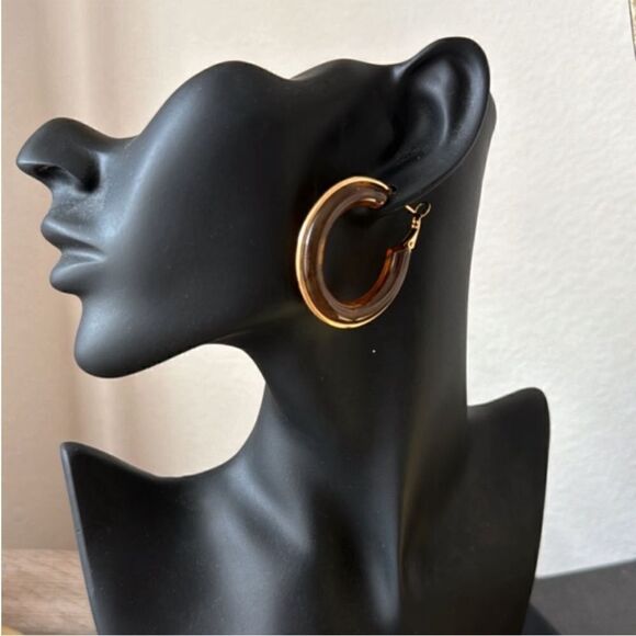 Elegant Brown Hoop Earrings N945 - Picture 3 of 4